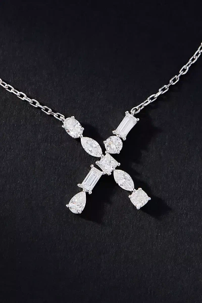 By Anthropologie White Gold Diamond Monogram Necklace In Multicolor