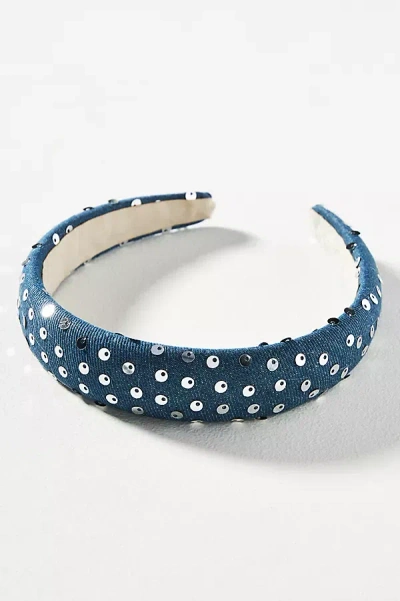 By Anthropologie Wide Denim Sequin Headband In Blue