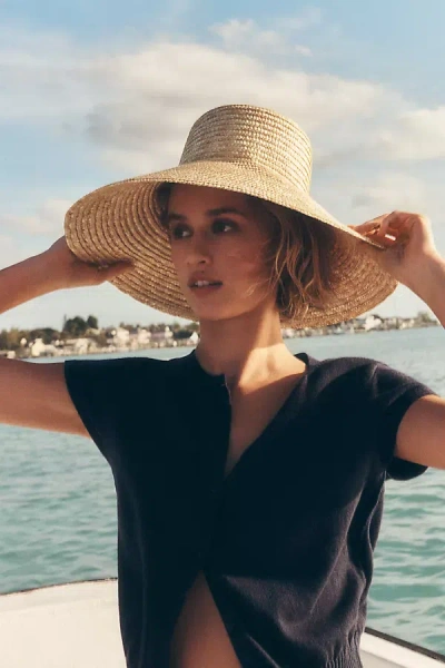 By Anthropologie Wide-brim Straw Grosgrain Hat In Brown