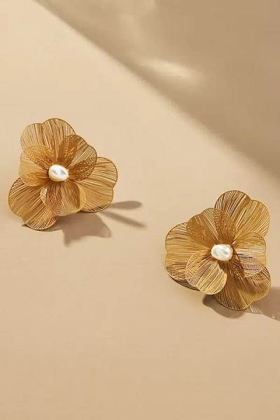 By Anthropologie Wire Floral Earrings In Neutral