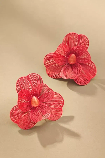 By Anthropologie Wire Floral Earrings In Red
