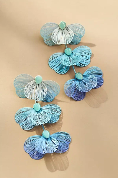 By Anthropologie Wire Petals Drop Earrings In Blue
