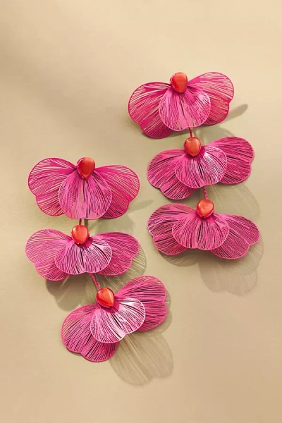 By Anthropologie Wire Petals Drop Earrings In Pink