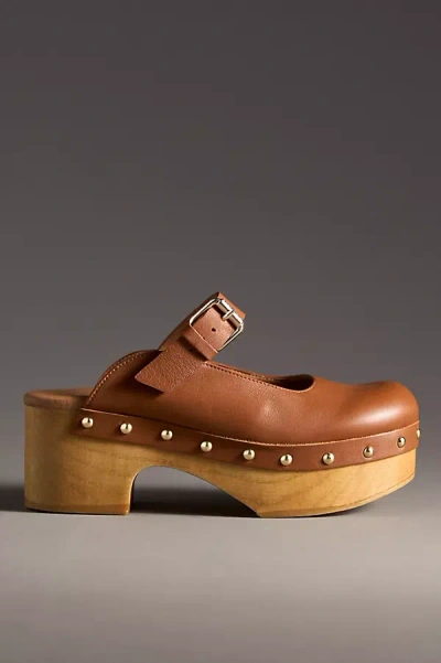 By Anthropologie Wood-bottom Mule Heels In Brown