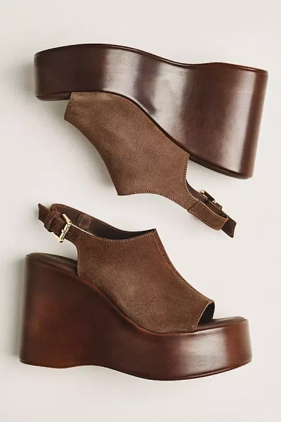 By Anthropologie Wood-bottom Slingback Platform Wedge Heels In Brown