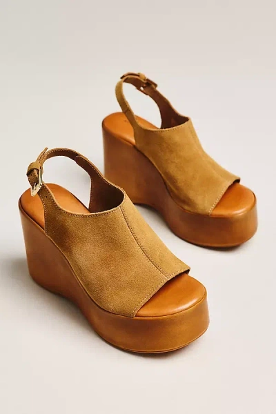 By Anthropologie Wood-bottom Slingback Platform Wedge Heels In Orange