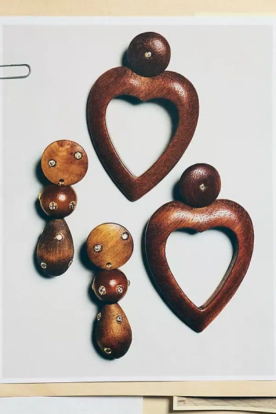 By Anthropologie Wood Open Heart Earrings In Brown