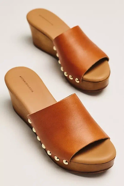 By Anthropologie Wooden Platform Heels In Brown