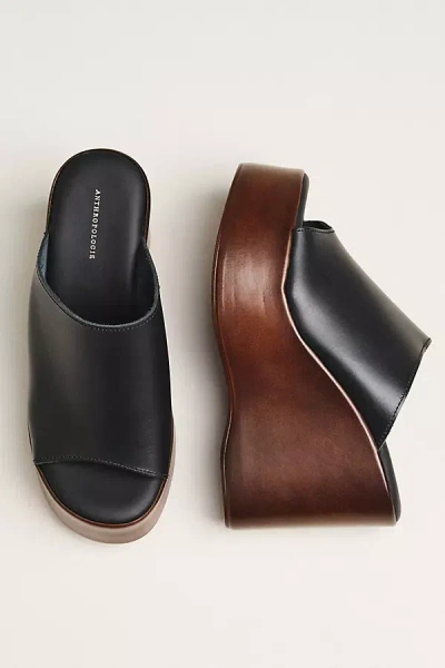 By Anthropologie Wooden Platform Wedge Sandals In Black