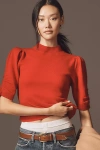 By Anthropologie Wool Cashmere Puff-sleeve Mock-neck Sweater In Red
