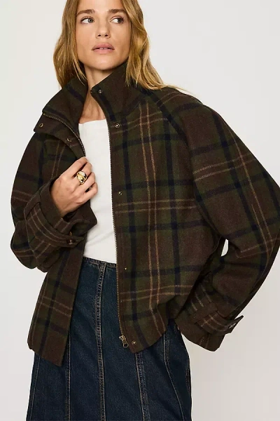 By Anthropologie Wool-blend Short Funnel Neck Jacket In Brown