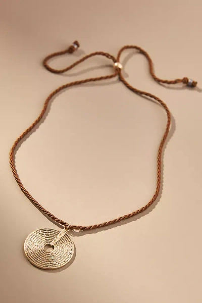 By Anthropologie Woven Disc Pendant Rope Necklace In Brown