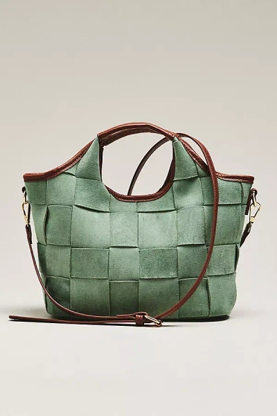 By Anthropologie Woven Faux Suede Mini Satchel In Green