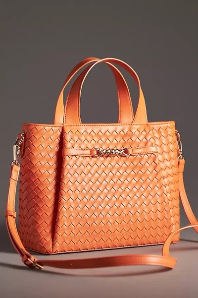 By Anthropologie Woven Hardware Tote In Orange