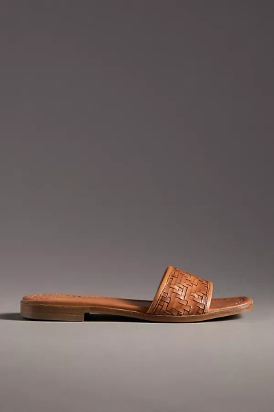 By Anthropologie Woven Leather Slide Sandals In Beige