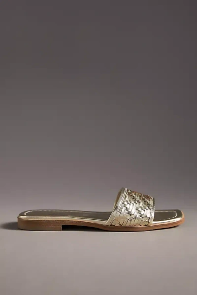 By Anthropologie Woven Leather Slide Sandals In Gold