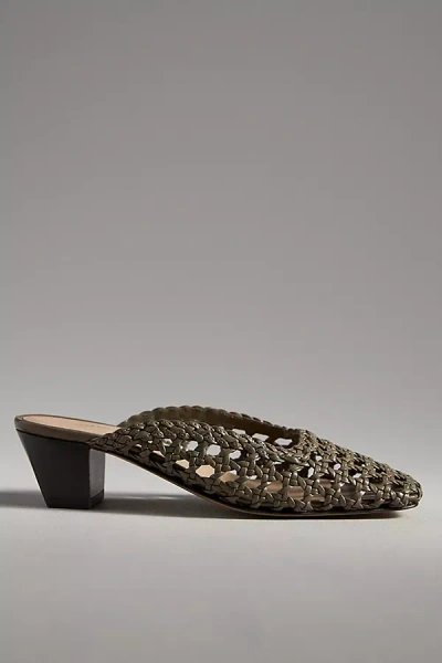 By Anthropologie Woven Mule Heels In Green