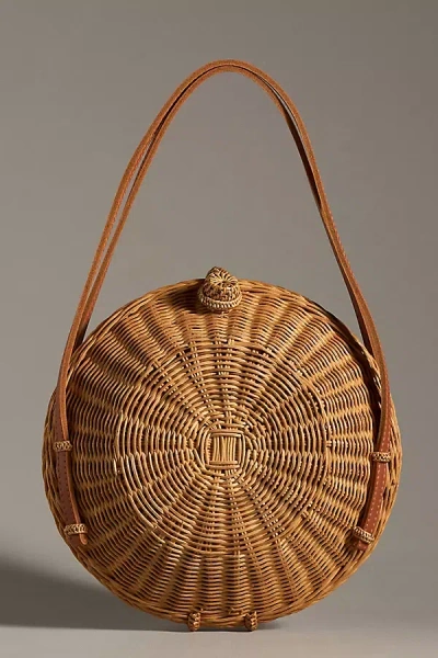 By Anthropologie Woven Rattan Round Shoulder Bag In Beige