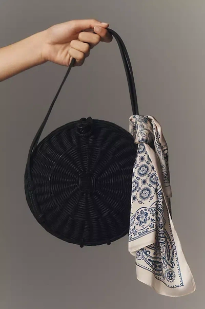 By Anthropologie Woven Rattan Round Shoulder Bag In Black