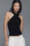 By Anthropologie Wrap-neck Keyhole Sweater Tank Top In Black