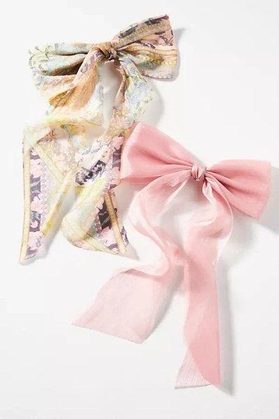 By Anthropologie Xl Watercolor Hair Bows, Set Of 2 In Pink