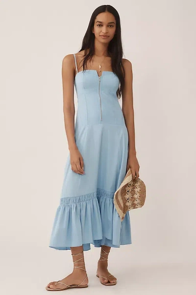 By Anthropologie Zip-front Ruffle-hem Midi Dress In Blue