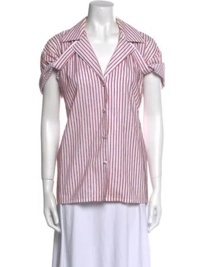Pre-owned By Any Other Name Striped V-neck Button-up Top In White