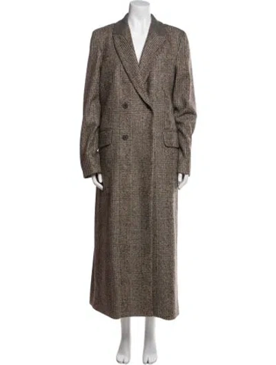 Pre-owned By Any Other Name Wool Houndstooth Print Peacoat In Brown