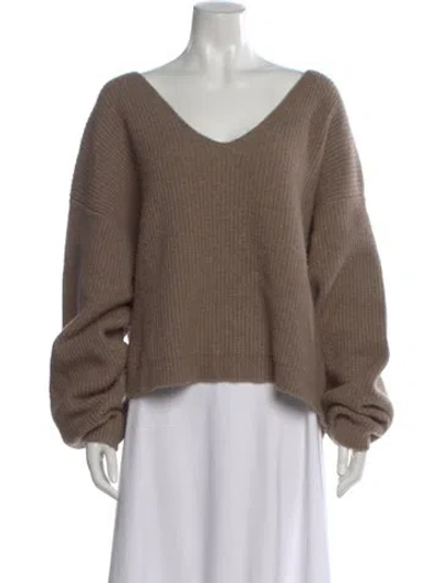 Pre-owned By Aylin Koenig Merino Wool V-neck Sweater In Brown