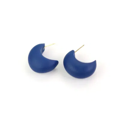 By Chavelli Women's Blue Chubby Huggie Hoops In Navy