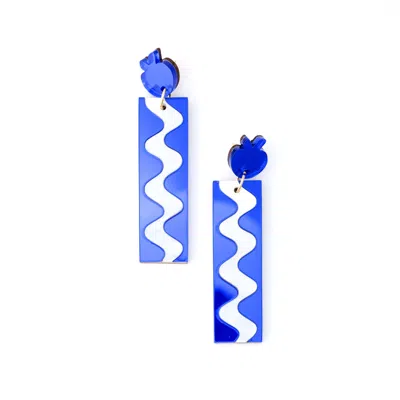 By Chavelli Women's Blue Matisse Wave Dangly Earrings