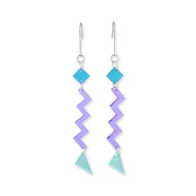 By Chavelli Women's Blue / Silver Geometric Zig Zag Retro Dangly Earrings In Nineties Colours In Multi