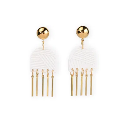 By Chavelli Women's Dancing Domes Dangly Earrings In White With Textured Lines In Gold