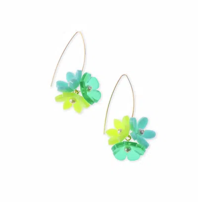 By Chavelli Women's Flowerball Dangly Earrings In Green