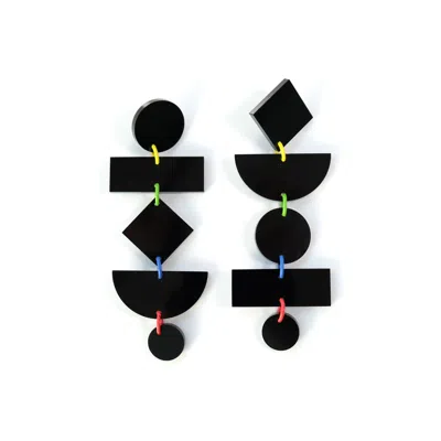 By Chavelli Women's Geometric Dangly Statement Earrings In Black