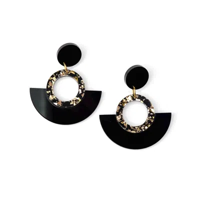 By Chavelli Women's Gold / Black Joyce Hoop Dangles In Black & Gold Glitter In Multi