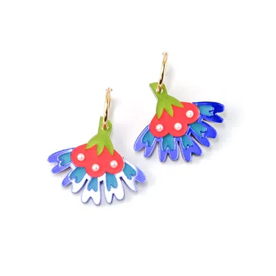 By Chavelli Women's Gold / Blue / Red Cosmos Flower Earrings In Blue In Multi