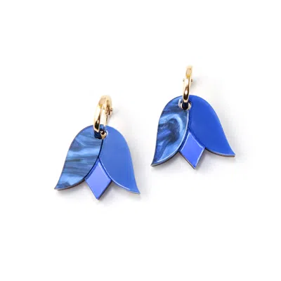 By Chavelli Women's Gold / Blue Tulip Earrings In Blue In Multi