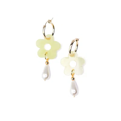 By Chavelli Women's Gold / Green Daisy Pearl Drop Earrings In Jade In Multi