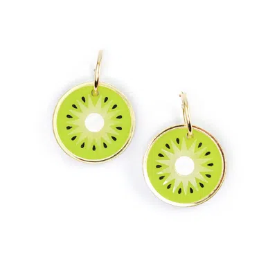 By Chavelli Women's Gold / Green Kiwi Earrings In Multi