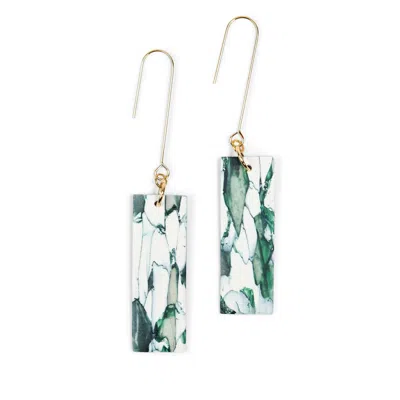 By Chavelli Women's Gold / Green / White Giulia Dangly Earrings In Forest Green Marble In Multi