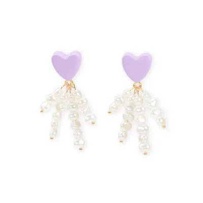 By Chavelli Women's Gold / Pink / Purple Pearl Tassel Dangly Earrings In Lavender