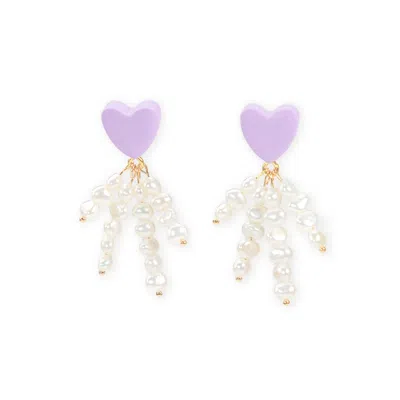 By Chavelli Women's Gold / Purple Pearl Tassel Dangly Earrings In Lavender In Multi
