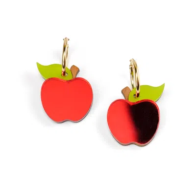 By Chavelli Women's Gold / Red Apple Dangly Hoop Earrings In 22mm Gold-filled In Multi