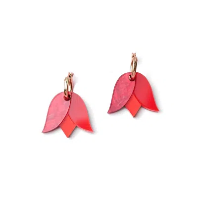 By Chavelli Women's Gold / Red Tulip Earrings In Red In Multi