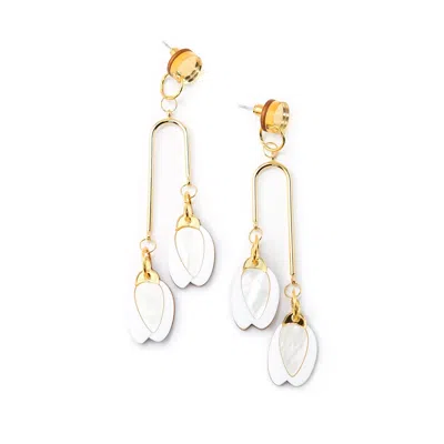By Chavelli Women's Gold / White Sampaguita Bud Dangly Earrings