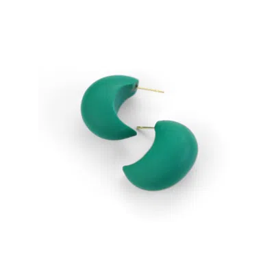 By Chavelli Women's Green Chubby Huggie Hoops In Emerald