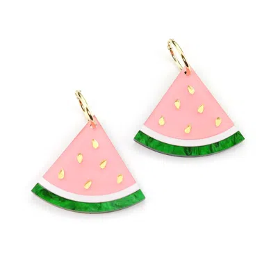 By Chavelli Women's Green / Gold / Yellow Watermelon Wedge Dangly Hoop Earrings In 22mm Gold-filled In Multi