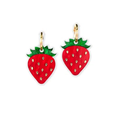 By Chavelli Women's Green / Red / Gold Strawberry Dangly Hoop Earrings In Multi