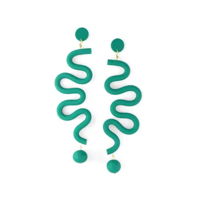 By Chavelli Women's Green Tube Squiggles Dangly Statement Earrings In Emerald